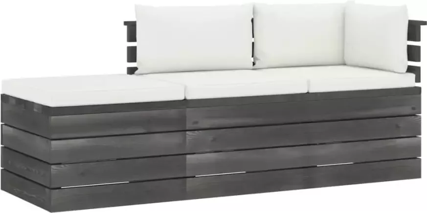 VIDAXL 3-delige Loungeset met kussens pallet massief grenenhout - Foto 2