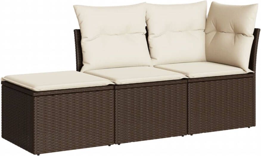 VIDAXL 3-delige Loungeset met kussens poly rattan bruin - Foto 2