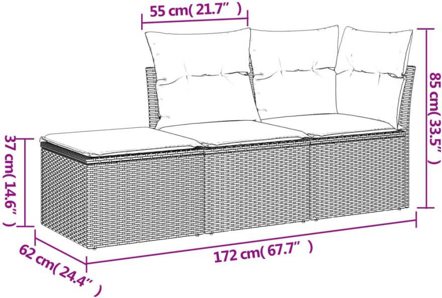 VIDAXL 3-delige Loungeset met kussens poly rattan bruin