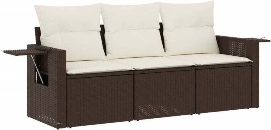 VIDAXL 3-delige Loungeset met kussens poly rattan bruin - Foto 3