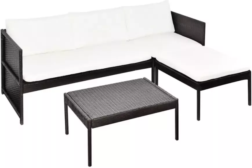 VIDAXL 3-delige Loungeset met kussens poly rattan bruin - Foto 2