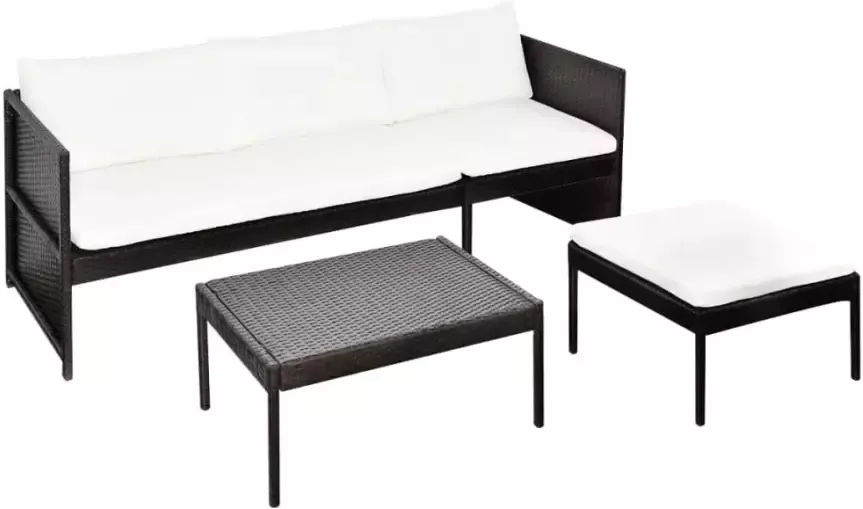 VIDAXL 3-delige Loungeset met kussens poly rattan bruin - Foto 3