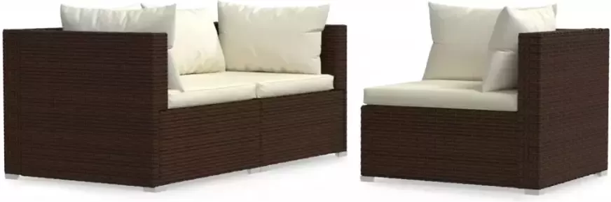 VIDAXL 3-delige Loungeset met kussens poly rattan bruin - Foto 3