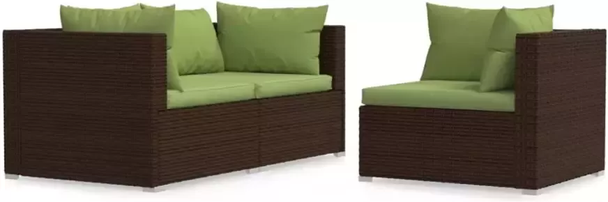 VIDAXL 3-delige Loungeset met kussens poly rattan bruin - Foto 3