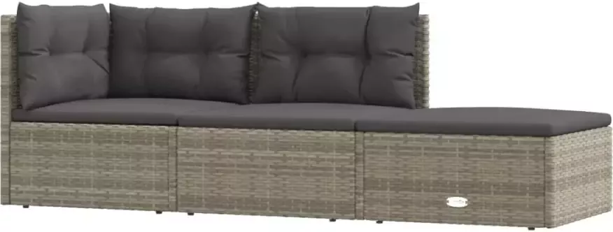 VIDAXL 3-delige Loungeset met kussens poly rattan grijs