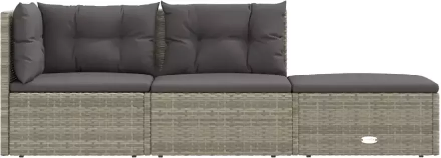 VIDAXL 3-delige Loungeset met kussens poly rattan grijs - Foto 3