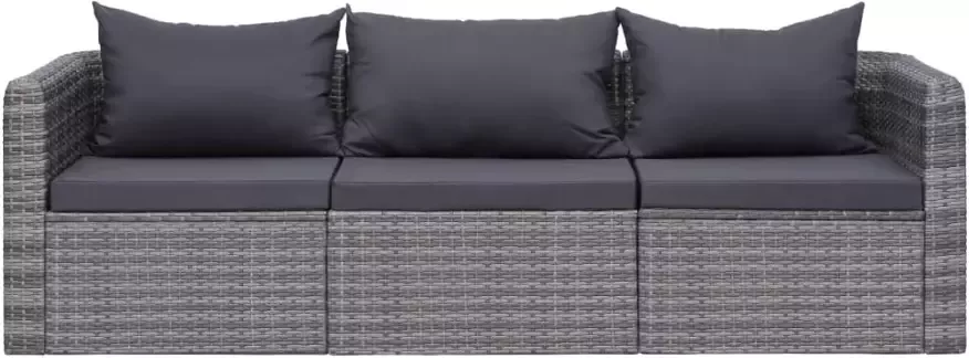 VIDAXL 3-delige Loungeset met kussens poly rattan grijs - Foto 3