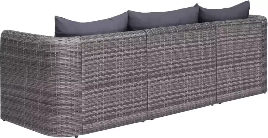 VIDAXL 3-delige Loungeset met kussens poly rattan grijs - Foto 2