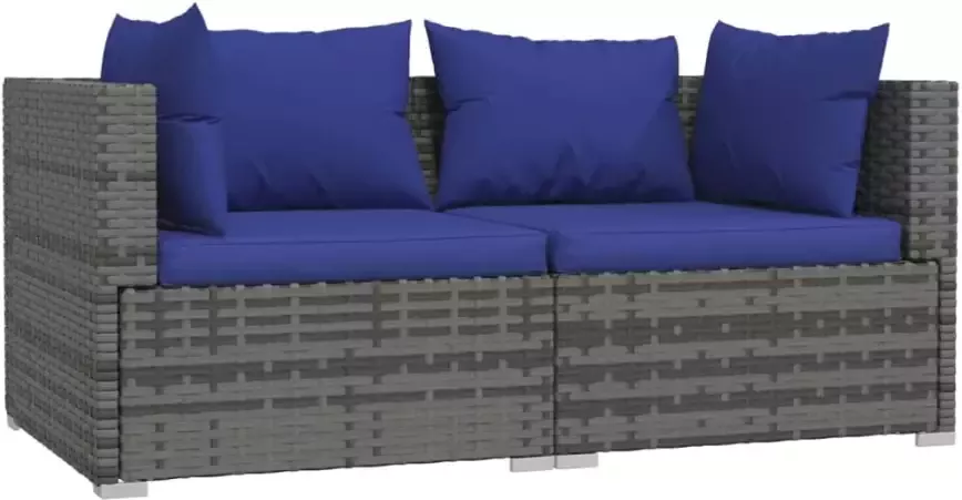 VidaXL 3-delige Loungeset met kussens poly rattan grijs