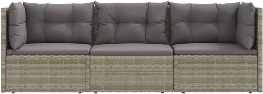 VIDAXL 3-delige Loungeset met kussens poly rattan grijs - Foto 2