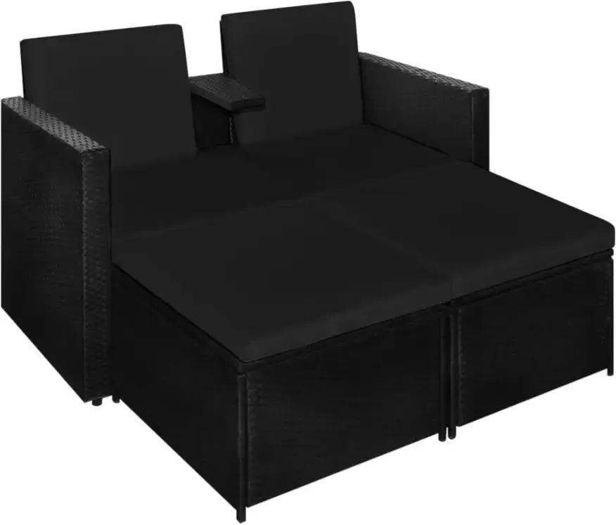 VIDAXL 3-delige Loungeset met kussens poly rattan zwart