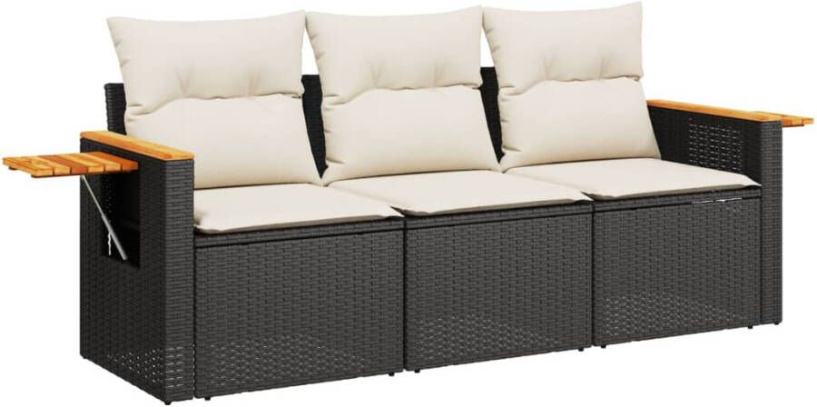 VIDAXL 3-delige Loungeset met kussens poly rattan zwart - Foto 2