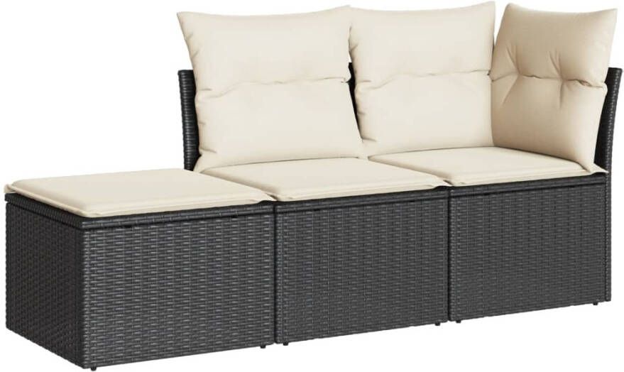 VIDAXL 3-delige Loungeset met kussens poly rattan zwart - Foto 2