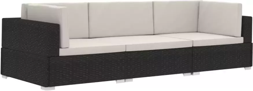 VidaXL 3-delige Loungeset met kussens poly rattan zwart - Foto 2