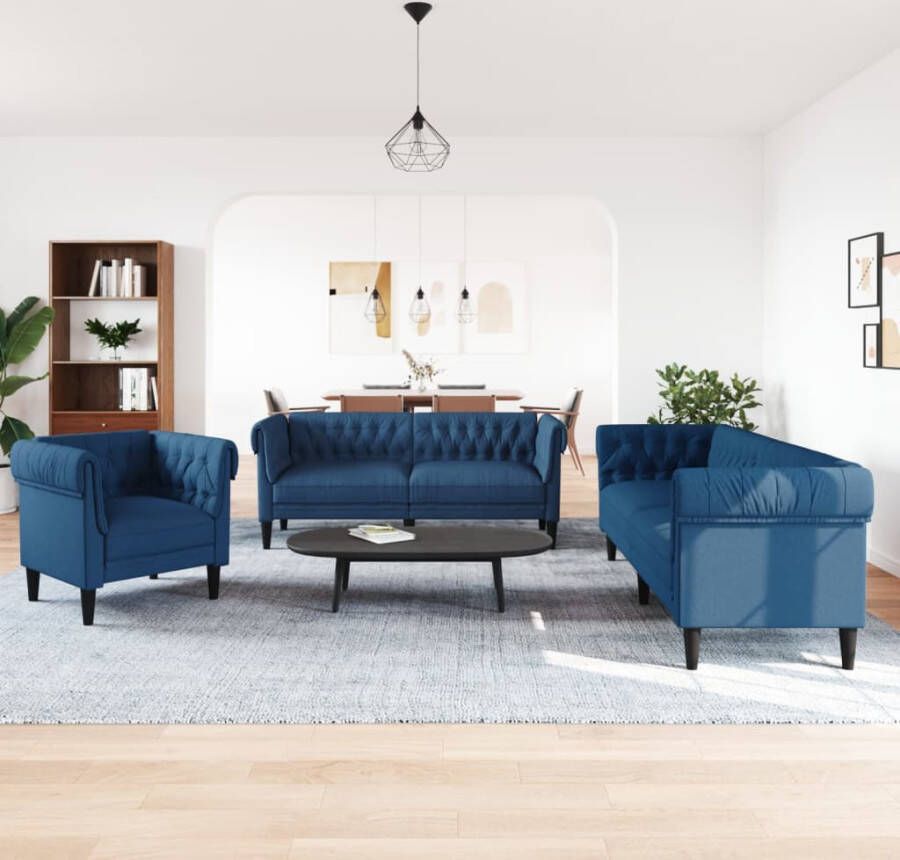 VidaXL -3-delige-Loungeset-stof-blauw