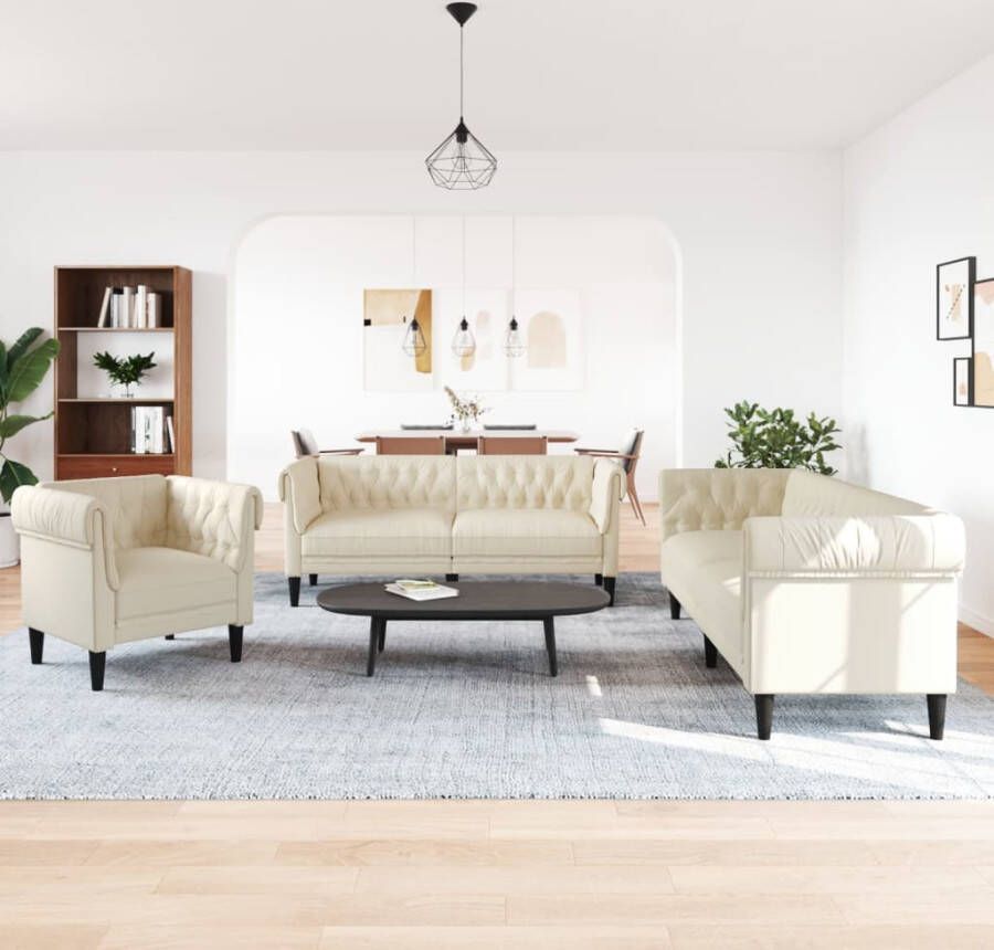 VidaXL 3-delige Loungeset stof crÃ¨mekleurig