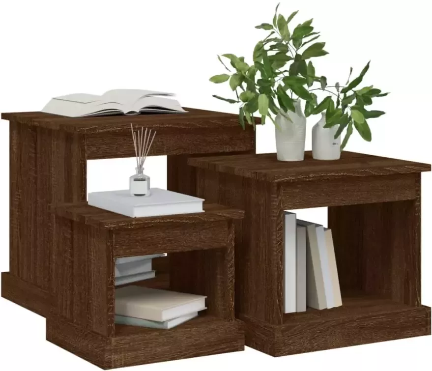 VidaXL -3-delige-Salontafelset-bewerkt-hout-bruineikenkleurig - Foto 2