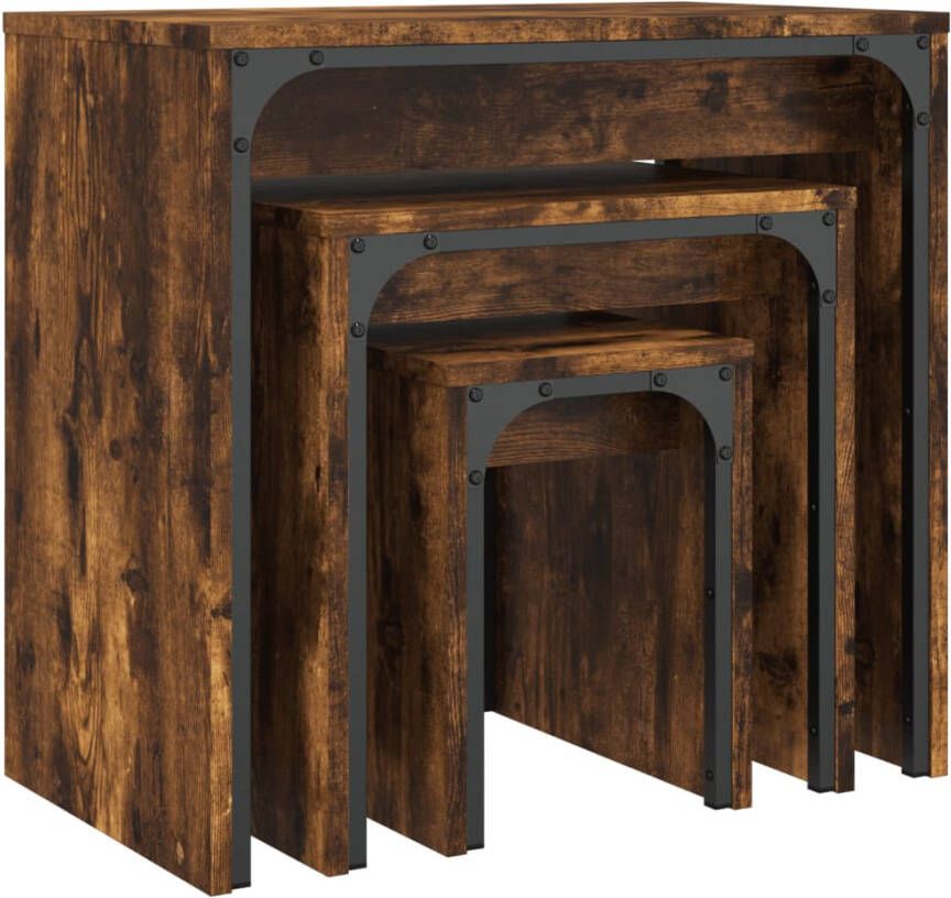 VidaXL -3-delige-Tafeltjesset-bewerkt-hout-gerookt-eikenkleurig