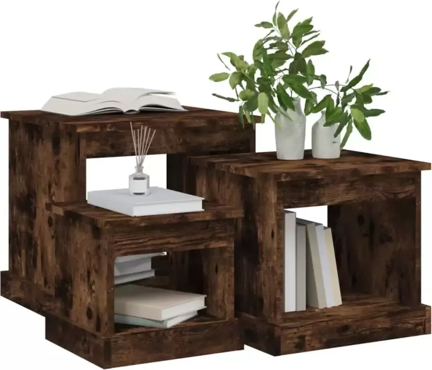 VidaXL -3-delige-Salontafelset-bewerkt-hout-gerookt-eikenkleurig - Foto 2