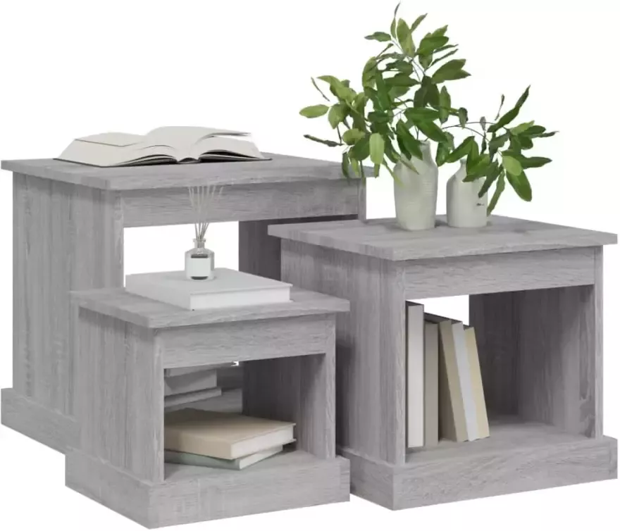 VidaXL -3-delige-Salontafelset-bewerkt-hout-grijs-sonoma-eikenkleurig - Foto 2