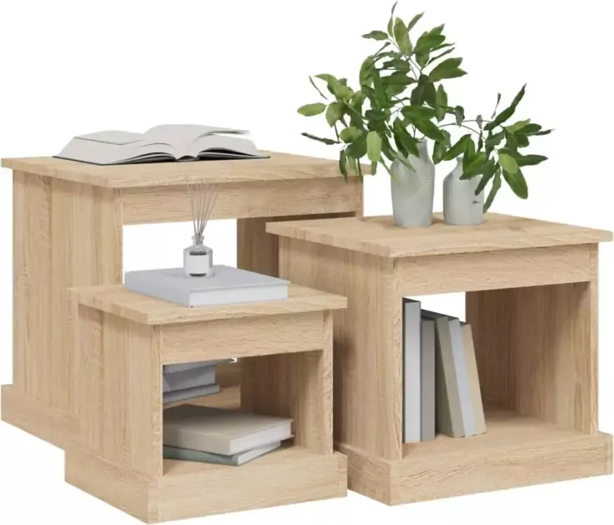 VidaXL -3-delige-Salontafelset-bewerkt-hout-sonoma-eikenkleurig - Foto 2