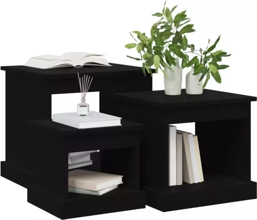 VidaXL -3-delige-Salontafelset-bewerkt-hout-zwart - Foto 2