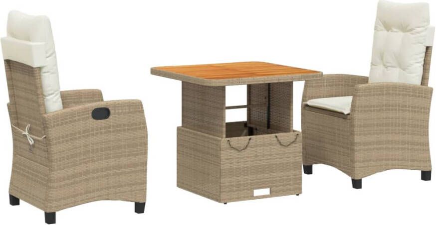 VIDAXL 3-delige Tuinset met kussens poly rattan beige - Foto 3