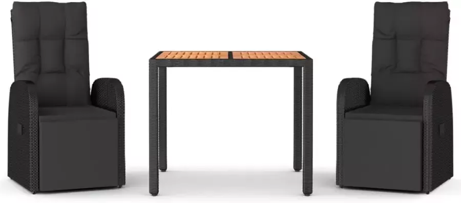 VIDAXL 3-delige Tuinset poly rattan en massief acaciahout zwart - Foto 2