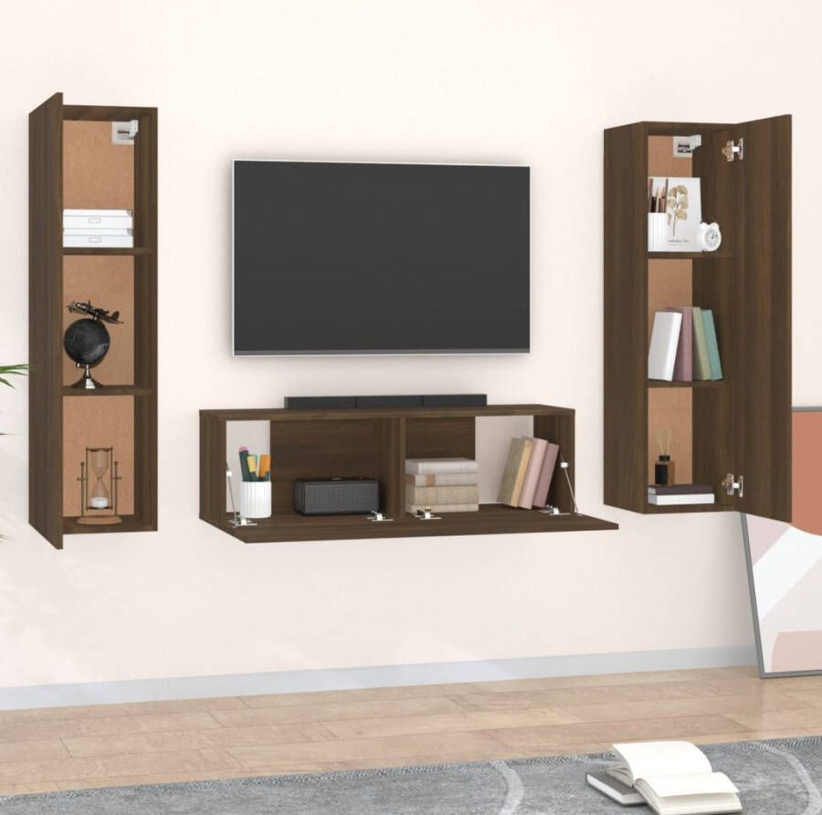 VidaXL 3-delige Tv-meubelset bewerkt hout bruineikenkleurig - Foto 1