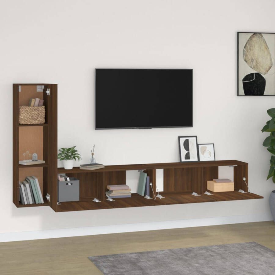 VidaXL 3-delige Tv-meubelset bewerkt hout bruineikenkleurig