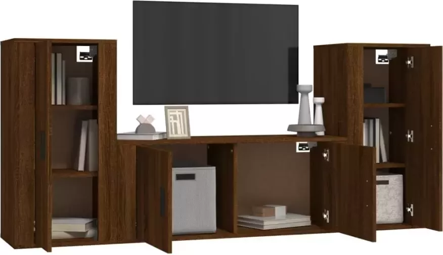 VidaXL -3-delige-Tv-meubelset-bewerkt-hout-bruineikenkleurig - Foto 1