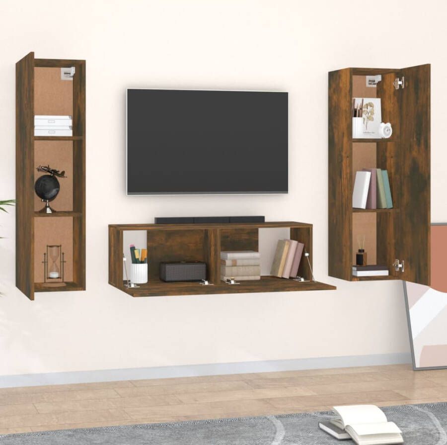 VidaXL -3-delige-Tv-meubelset-bewerkt-hout-gerookt-eikenkleurig - Foto 1