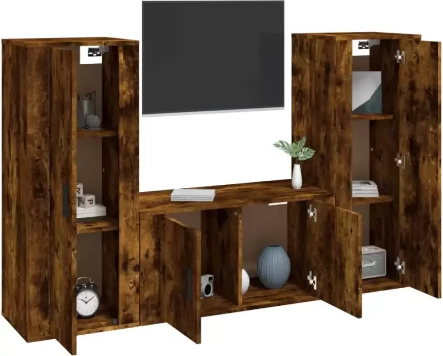 VidaXL -3-delige-Tv-meubelset-bewerkt-hout-gerookt-eikenkleurig