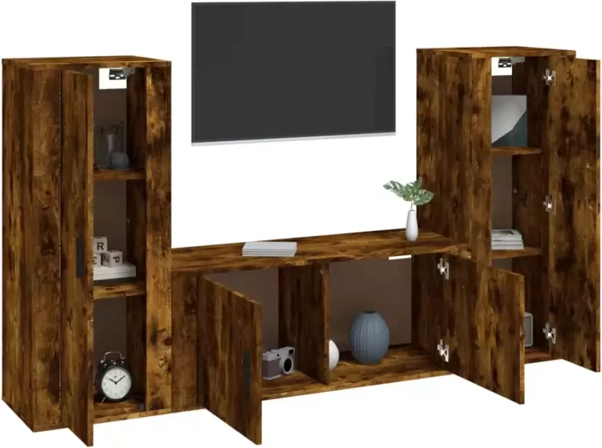 VidaXL -3-delige-Tv-meubelset-bewerkt-hout-gerookt-eikenkleurig