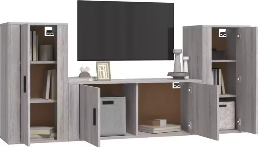 VidaXL -3-delige-Tv-meubelset-bewerkt-hout-grijs-sonoma-eikenkleurig - Foto 1