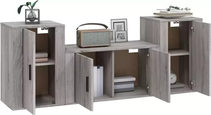 VidaXL -3-delige-Tv-meubelset-bewerkt-hout-grijs-sonoma-eikenkleurig - Foto 1