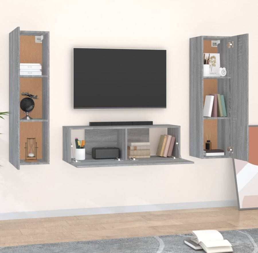 VidaXL -3-delige-Tv-meubelset-bewerkt-hout-grijs-sonoma-eikenkleurig