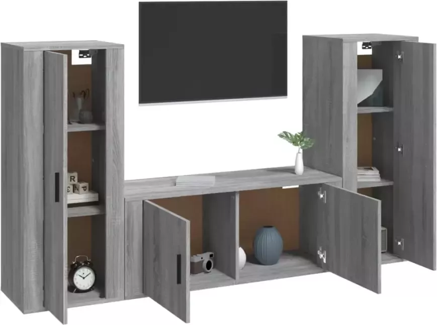 VidaXL -3-delige-Tv-meubelset-bewerkt-hout-grijs-sonoma-eikenkleurig - Foto 1