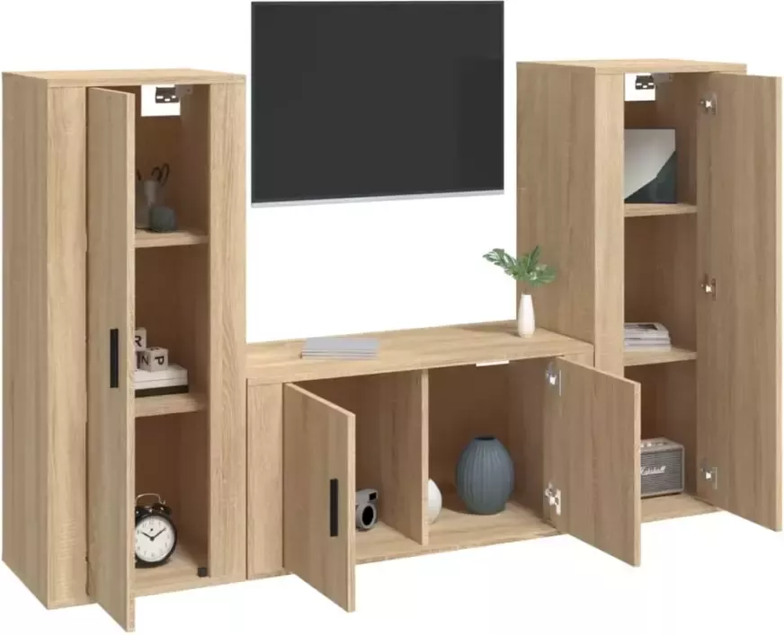 VidaXL -3-delige-Tv-meubelset-bewerkt-hout-sonoma-eikenkleurig
