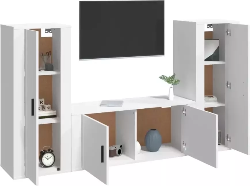 VidaXL -3-delige-Tv-meubelset-bewerkt-hout-wit - Foto 1