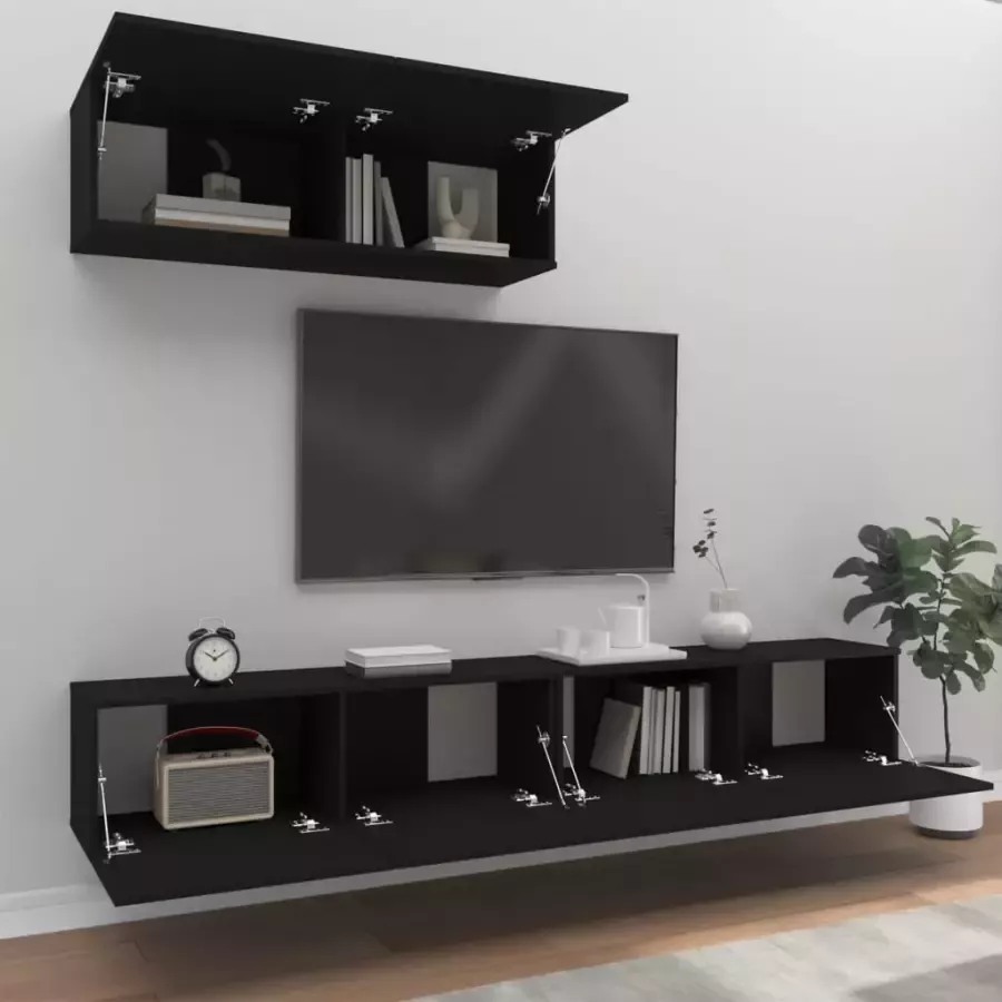 VidaXL -3-delige-Tv-meubelset-bewerkt-hout-zwart