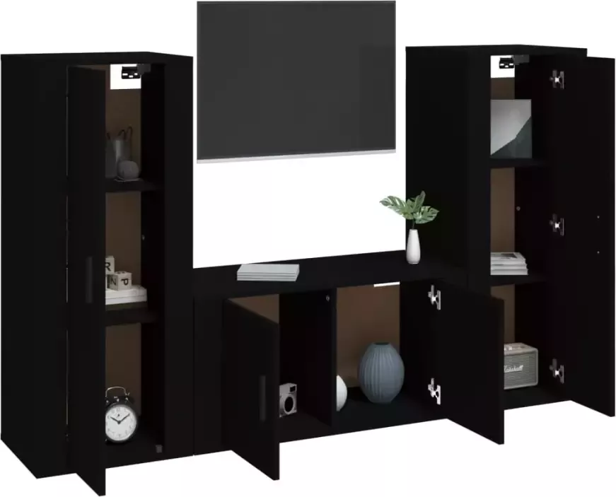 VidaXL -3-delige-Tv-meubelset-bewerkt-hout-zwart
