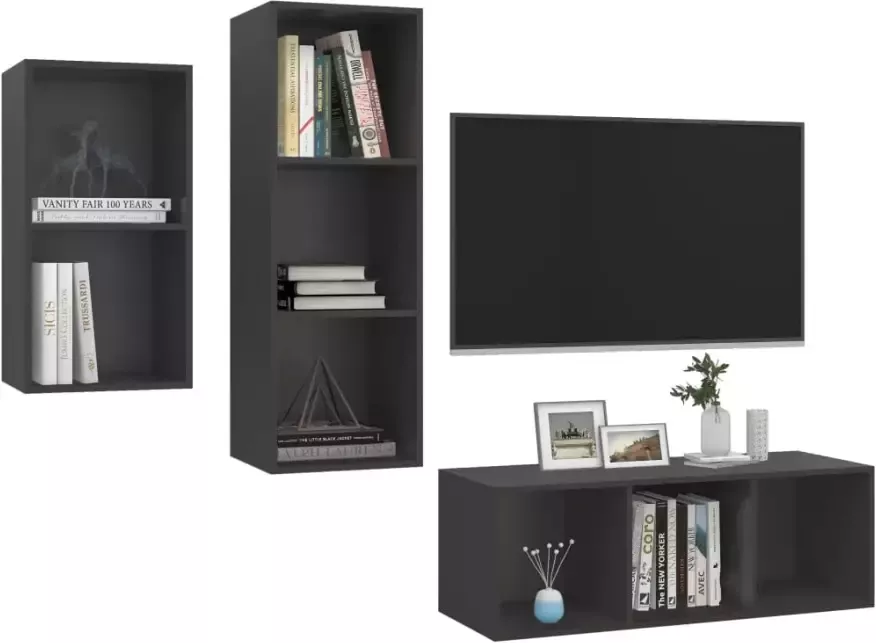 VidaXL 3-delige Tv-meubelset bewerkt hout grijs