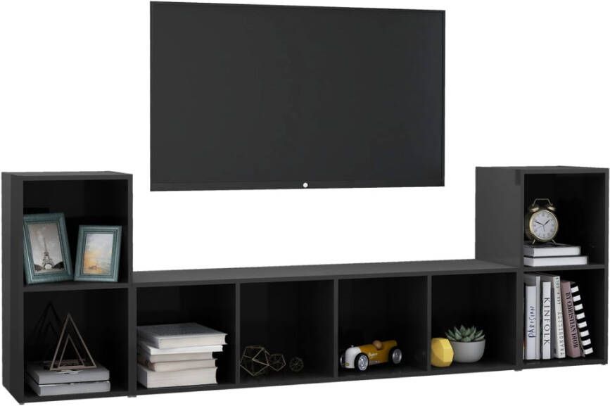 VIDAXL 3-delige Tv-meubelset bewerkt hout hoogglans grijs