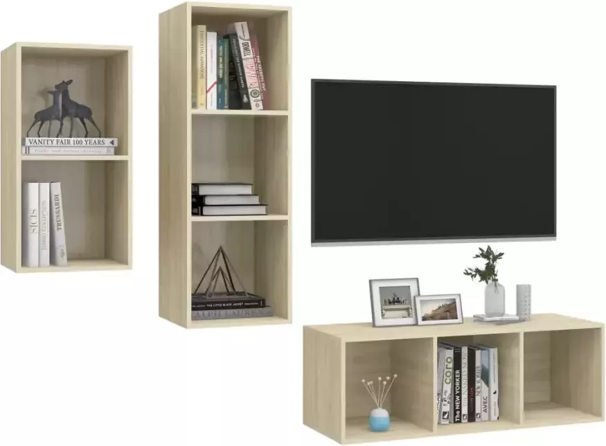 VIDAXL 3-delige Tv-meubelset bewerkt hout sonoma eikenkleurig - Foto 4