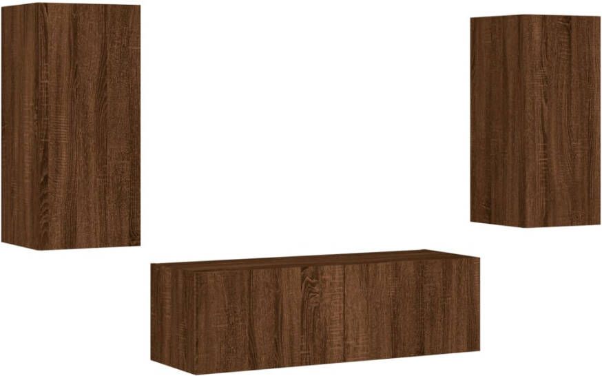 VidaXL -3-delige-tv-wandmeubelset-met-LED-verlichting-bruineikenkleurig - Foto 3