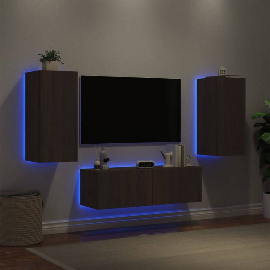 VidaXL -3-delige-tv-wandmeubelset-met-LED-verlichting-bruineikenkleurig