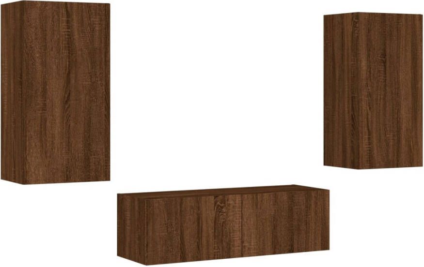 VidaXL -3-delige-tv-wandmeubelset-met-LED-verlichting-bruineikenkleurig - Foto 3