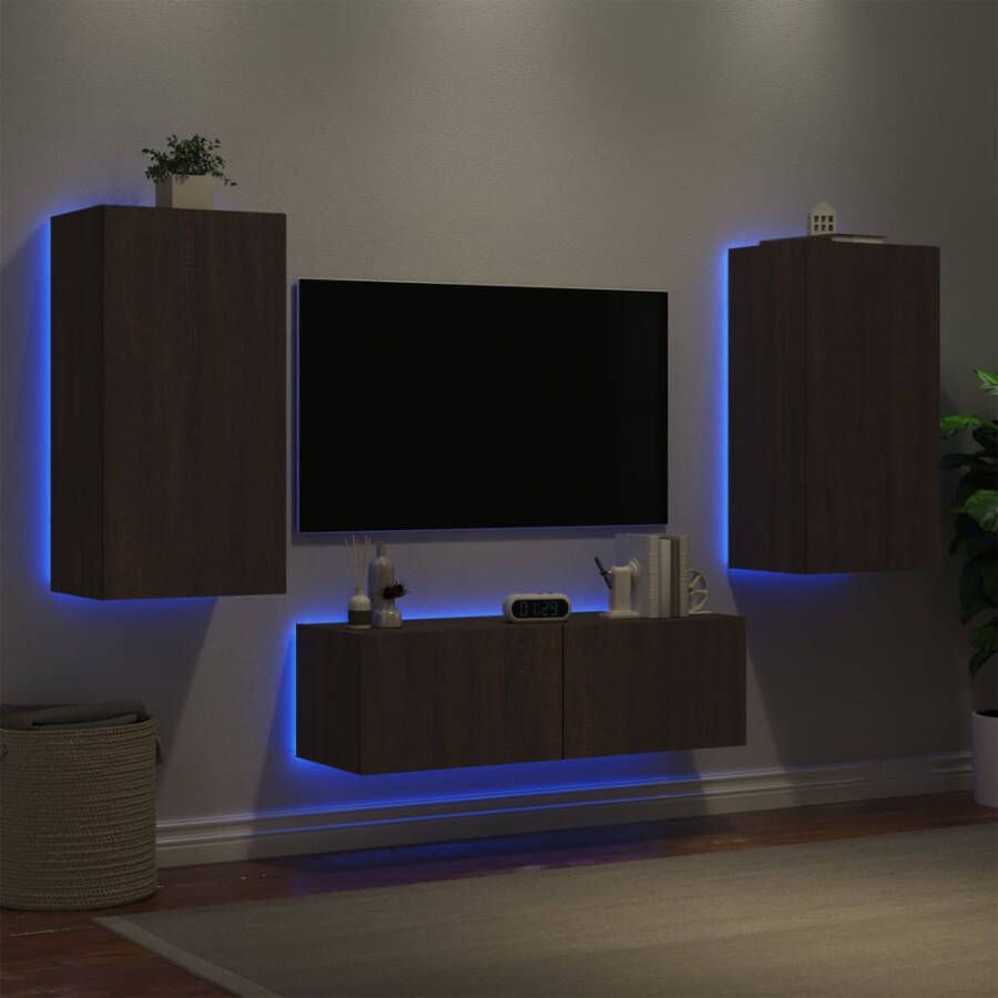VidaXL -3-delige-tv-wandmeubelset-met-LED-verlichting-bruineikenkleurig