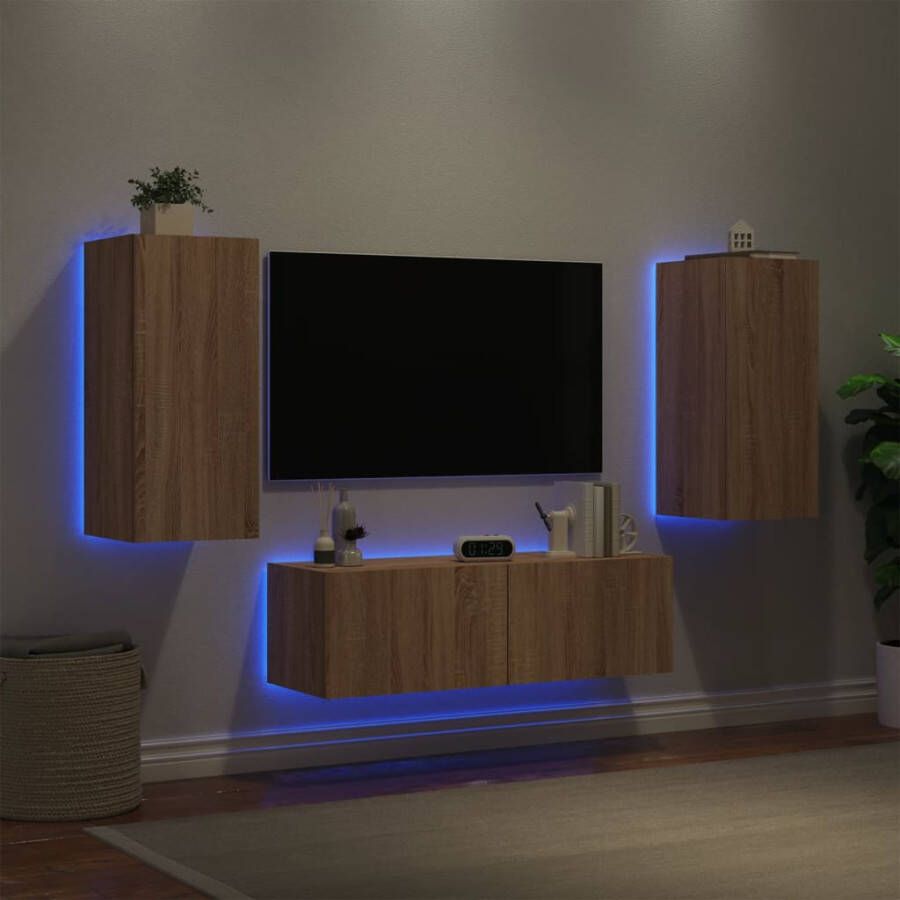 VidaXL -3-delige-Tv-wandmeubelset-met-LED-verlichting-sonoma-eikenkleur